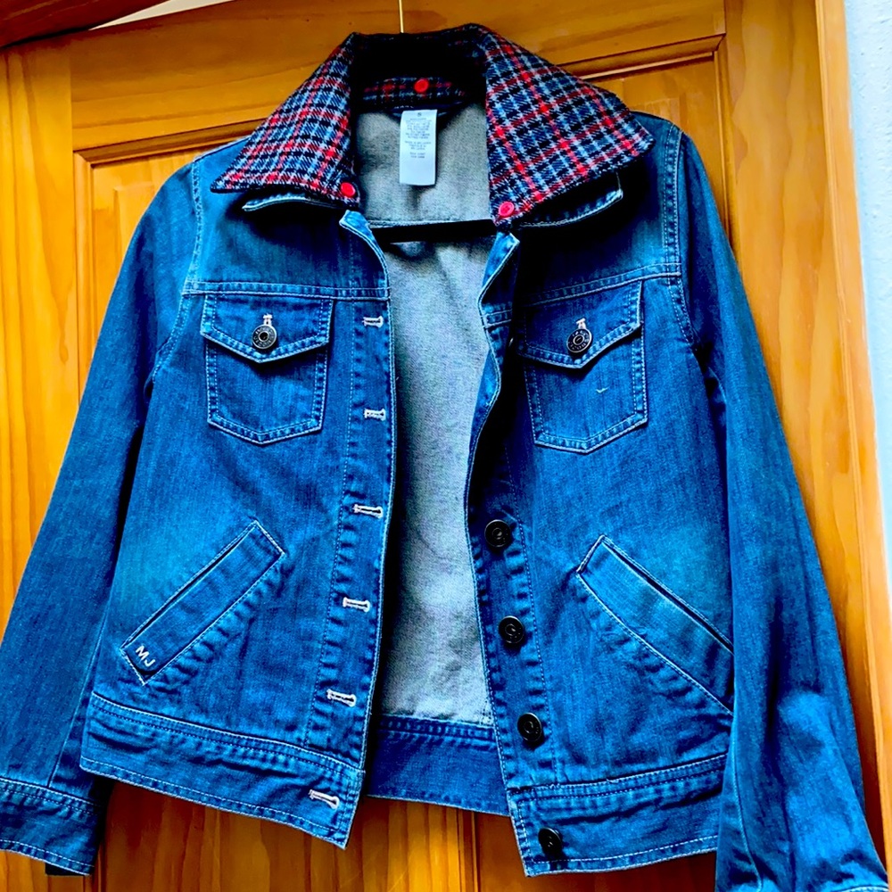 Marc Jacobs Jean jacket with plaid wool collar